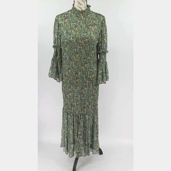 byTiMo Georgette Midi Dress Medium Green Garden Floral - Picture 2 of 16